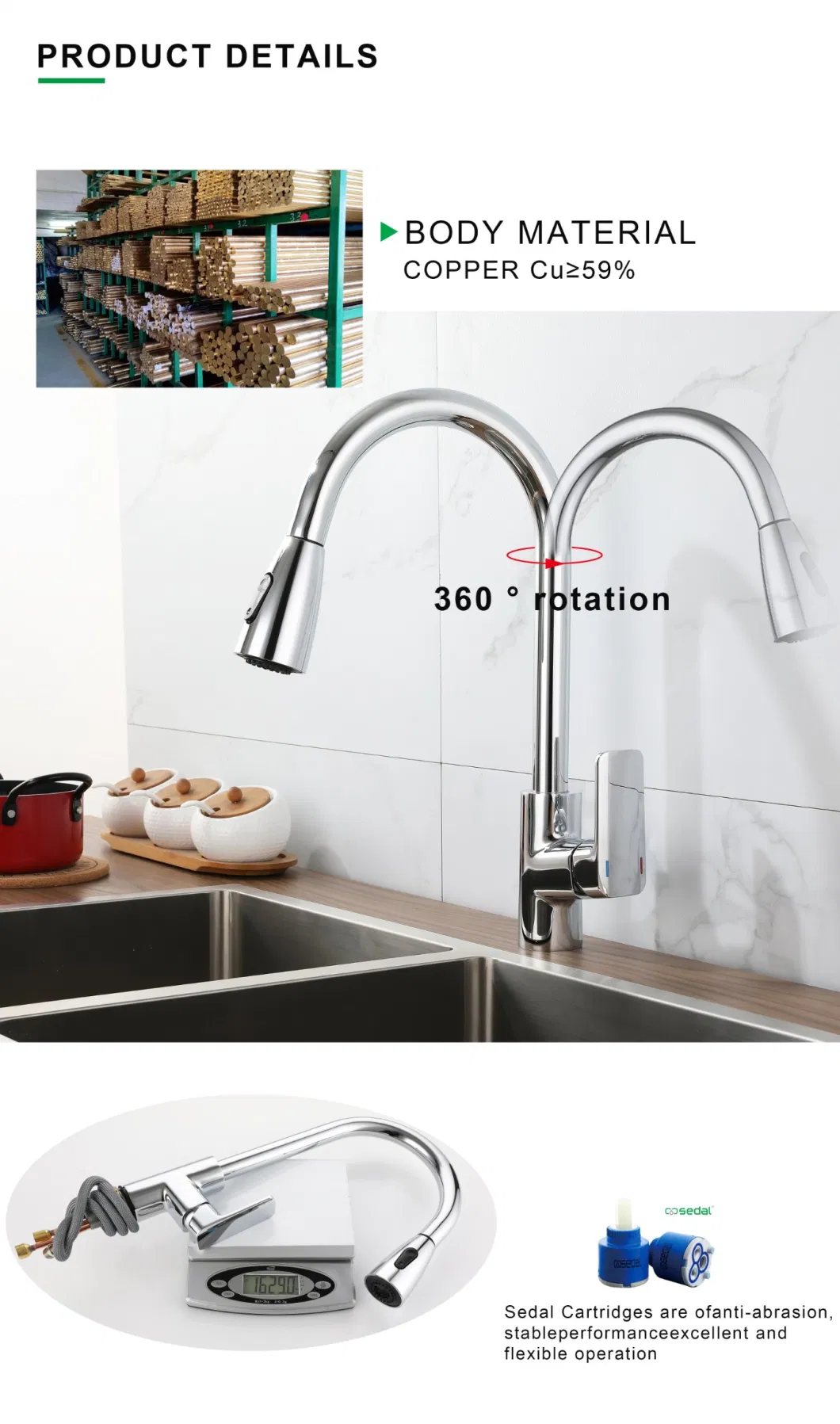 Kitchen Draw All Copper Body Hot and Cold Black Faucet Hidden Sprinkler