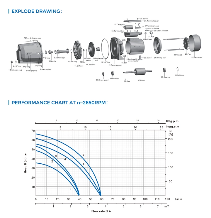 Electric Water Pump Self-Priming Jet Pump (JET100) 0.75kw /1.0HP