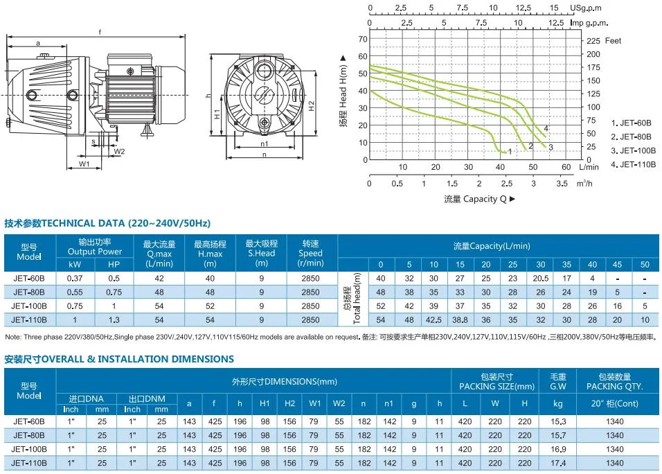 Electric Water Pump Cheap Price Self Priming Jet Domestic for Irrigation 1HP