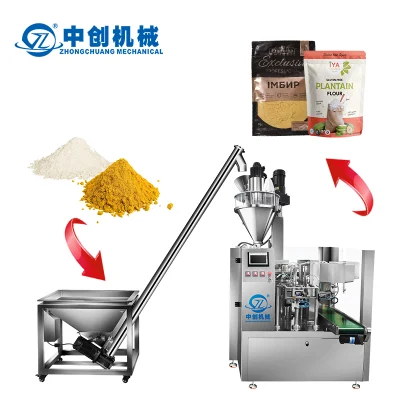  Custom Automatic Rotary Doypack Premade Stand up Spout Pouch Zipper Bag Medicine Curry Multani Mitti Powder Packing Machine