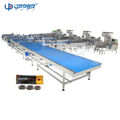  Chocolate Bar Cereal Sweet Candy Biscuit Bread Crackers Sausage Flexible Automatic Feeding and Packaging Line Bag Flow Wrapping Sealing Pouch Packing Machine