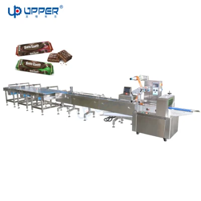  Pillow Automatic Horizontal Chocolate Bar Cake Wafer Biscuit Cookiesoap Shrink Cartoning Flow Packaging Line Food Packer Flow Pack Wrap Packing Wrapping Machine