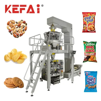  Kefai Automatic Vffs Food Weighing Packing Vacuum Vertical Forming Filling Sealing Peanut Grain Snack Chips Rice Nuts Sugar Granule Pouch Bag Packaging Machine