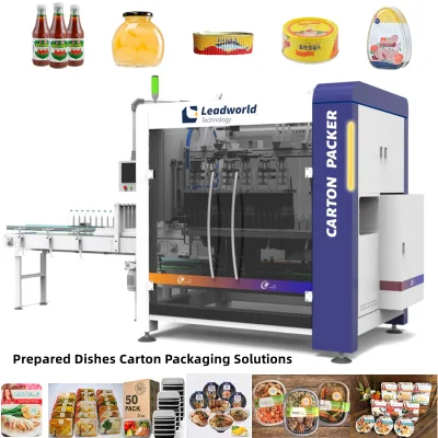  Leadworld Packaging Machinery Prepared Foods Ready to Eat Meals Beverage Milk Automatic Case Carton Packer Line