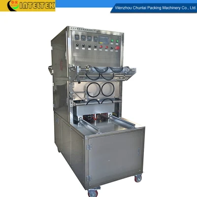  Smoked Food Tray Ready Meal Fish Shrimp Pasta Poultry Vertical Type Tray Vacuum Skin Packaging Machine