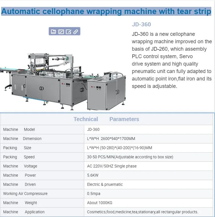 Fully Automatic Wrapping Packaging/ Packing Overwrap Cellophane Machine with Comestics, and Food Box