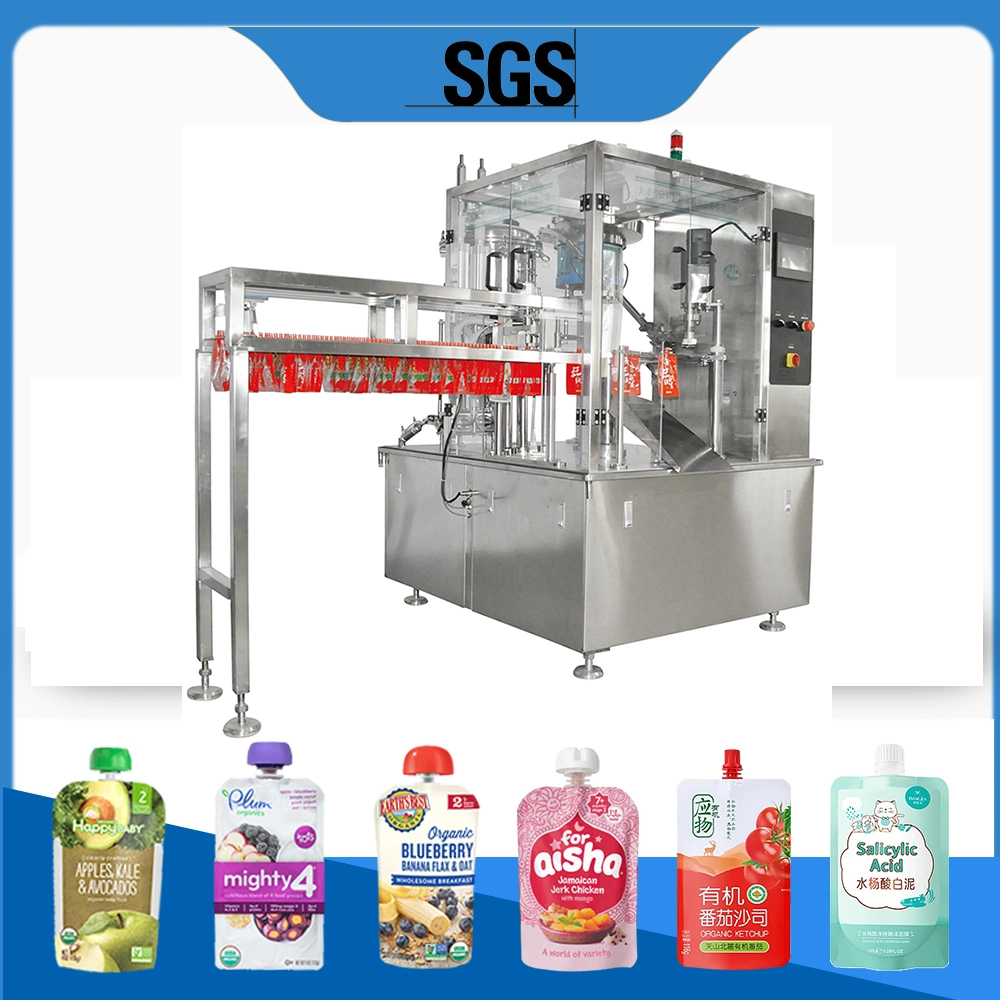 Automatic Premade Soap Detergent Sauce Ketchup Liquid Juice Doypack Spout Pouch Plastic Bag Rotary Sealing Filling Capping Packing Packaging Machine