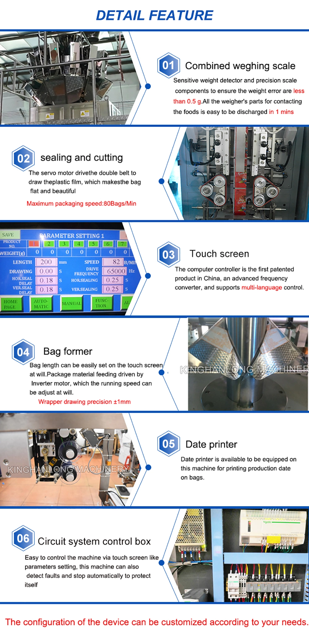 Kitech Automatic Weighing 1kg 2 Kg 5kg Rice Food Pillow Bag Form Fill Seal Wrapping Flow Packaging Packing Filling Sealing Machine