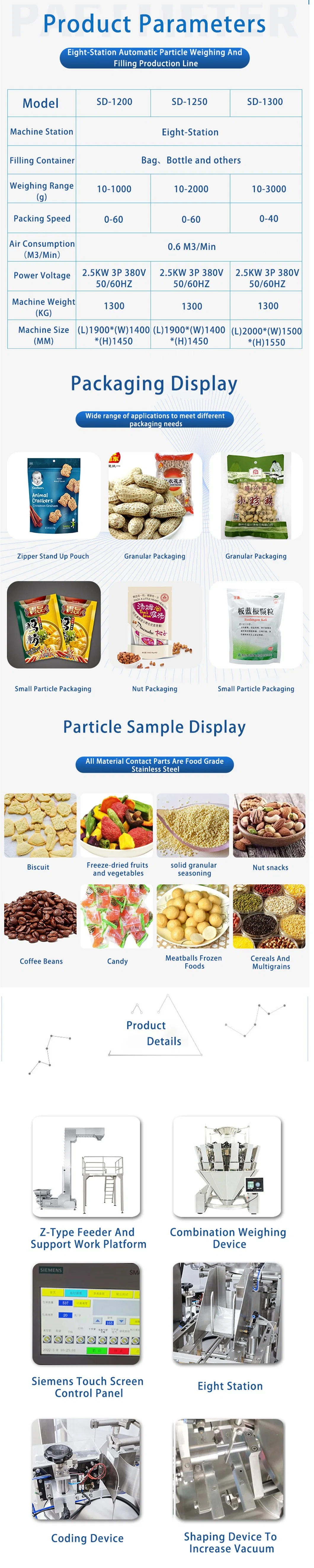 Automatic Granule Weighing Filling Machine for Oats Cereal Assorted Candy Raisins Dried Fruit