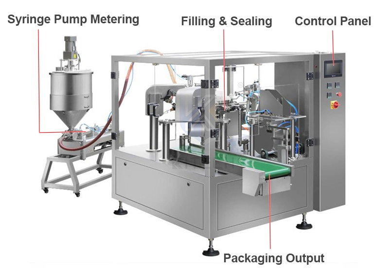 Automatic Rotary Packaging Sealing Fruit Juice Ketchup Honey Pouch Liquid Envasadora Doypack Packing Machine