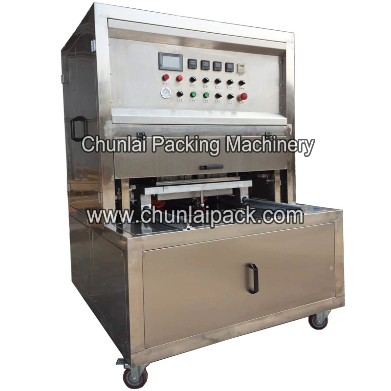 Smoked Food Tray Ready Meal Fish Shrimp Pasta Poultry Vertical Type Tray Vacuum Skin Packaging Machine