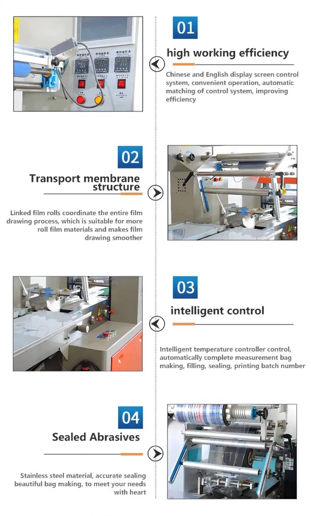 PLC Control Date Ball Protein Bar Automatic Horizontal Wrapper Pillow Packing Machine Cookie Cake Flow Wrapping Machine