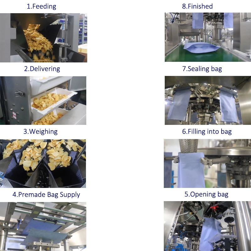 Automatic Premade Bag Pouch Filling Machine Combination 10 14 Head Multihead Weigher Nut Popcorn Chip Fruit Snack Food Bagging Packaging Filling Machine