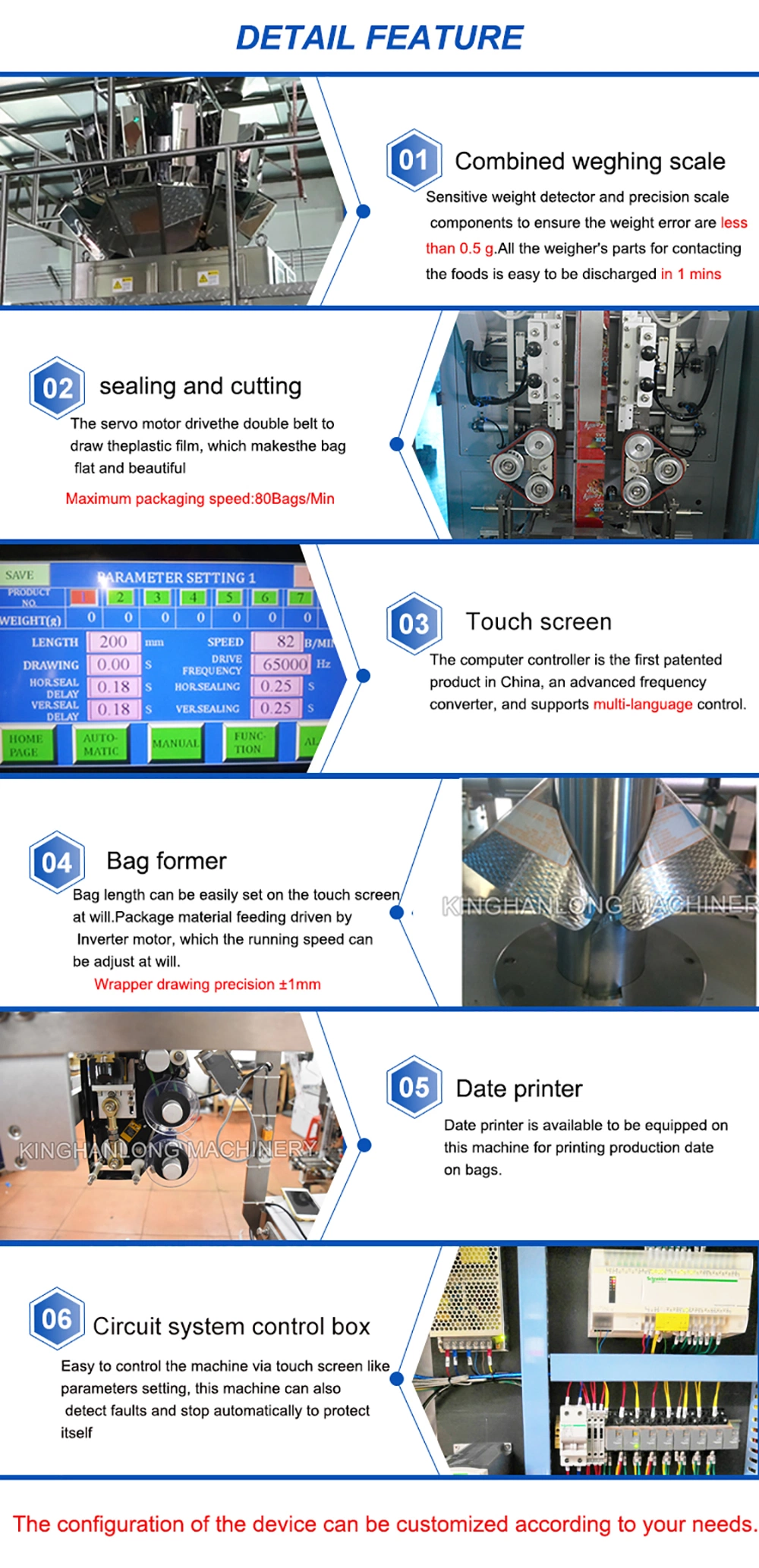 Automatic Multihead Weighting 1kg 5kg Frozen Food Products Chicken Legs Frozen Food Form Fill Seal Wrapping Flow Packaging Packing Filling Sealing Machine