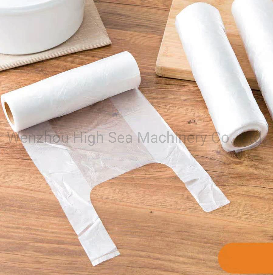 PE Plastic Disposable T-Shirt Bag Storage Wrapping Bags Food Grocery Fruits Vegetables Bread Trash Bag on a Roll Making Machine Manufactory Price