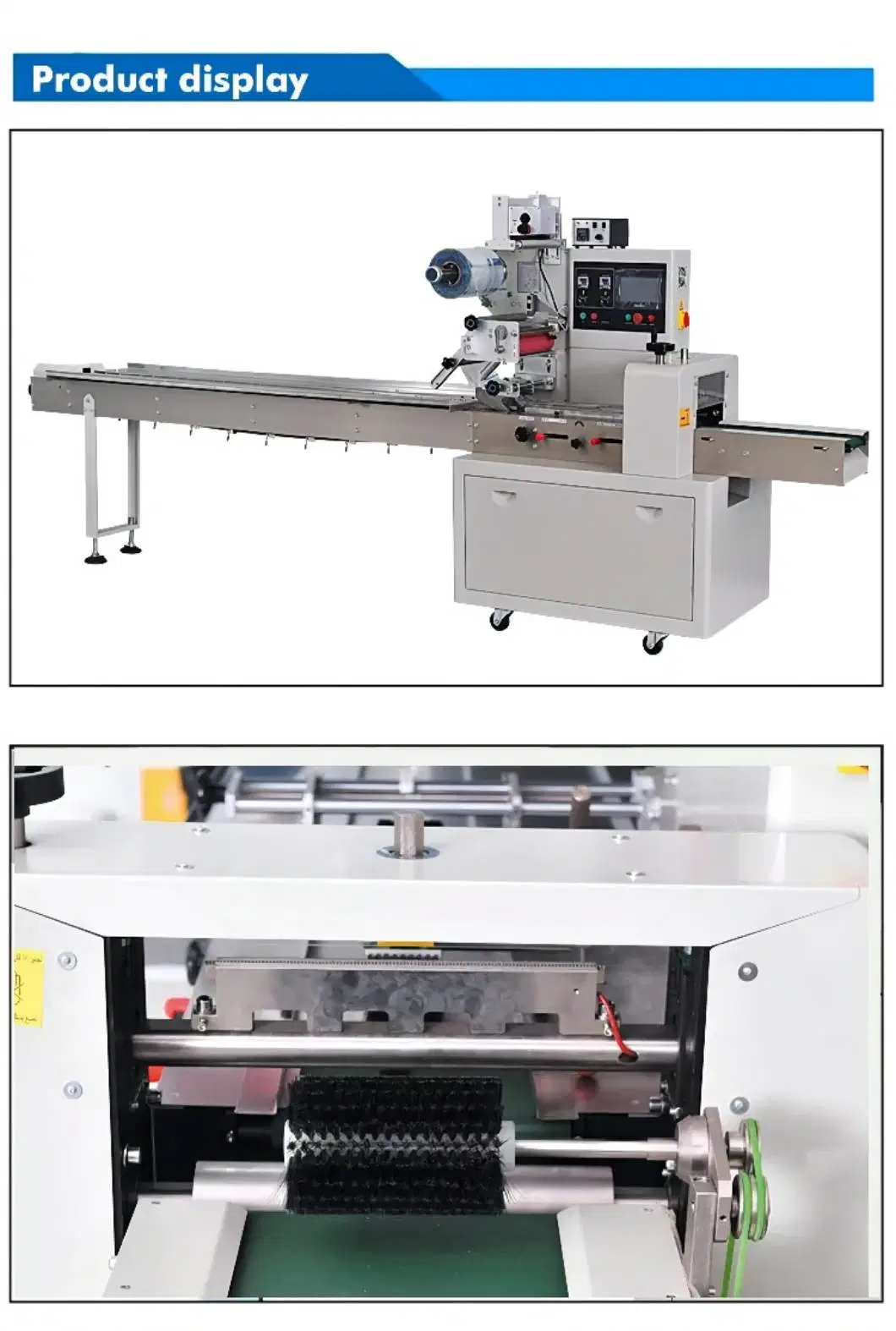 PLC Control Date Ball Protein Bar Automatic Horizontal Wrapper Pillow Packing Machine Cookie Cake Flow Wrapping Machine