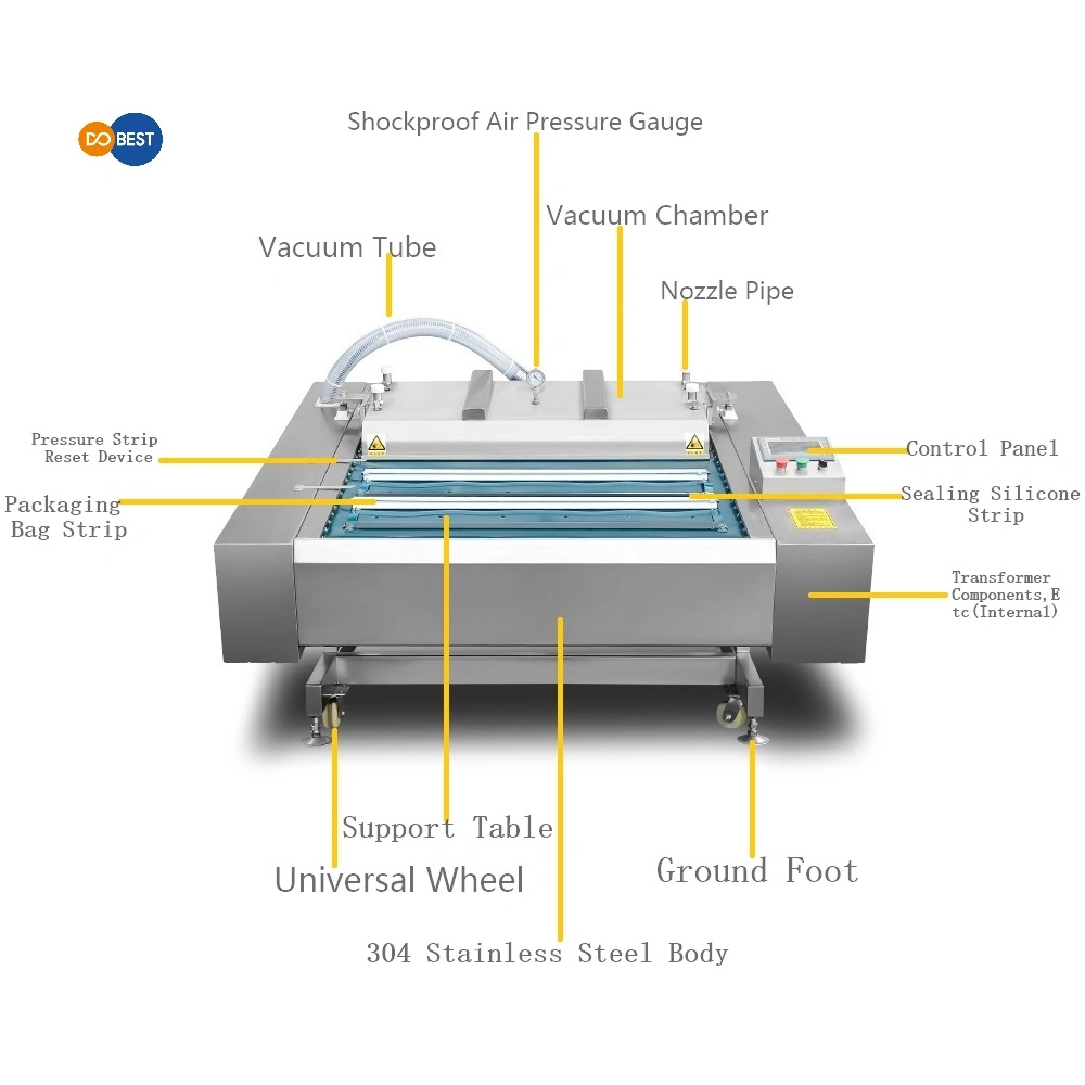 Automatic Continuous Meat Seafood Fruit Vegetables Industry Vacuum Packing Machine for Products in The Bag