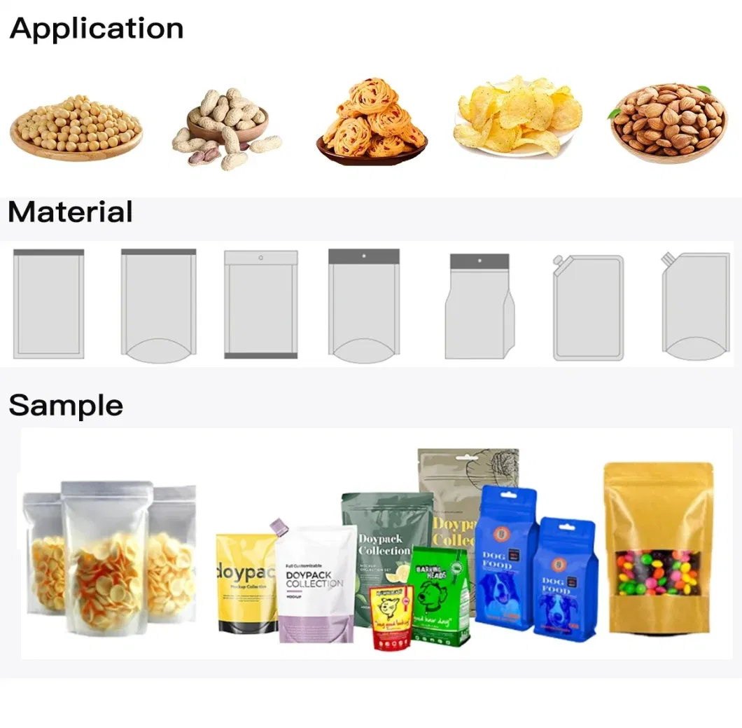 Automatic Cereal Dried Fruit Nuts Grain Frozen Food Stand up Ziplock Bag Zipper Pouch Packaging Machine Gummy Candy Pet Food Premade Bag Doypack Packing Machine