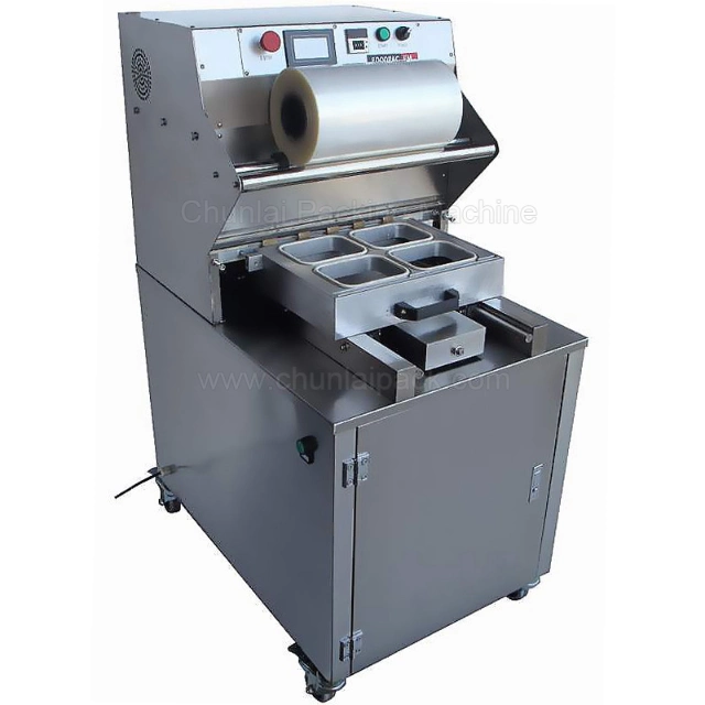 Smoked Food Tray Ready Meal Fish Shrimp Pasta Poultry Vertical Type Tray Vacuum Skin Packaging Machine