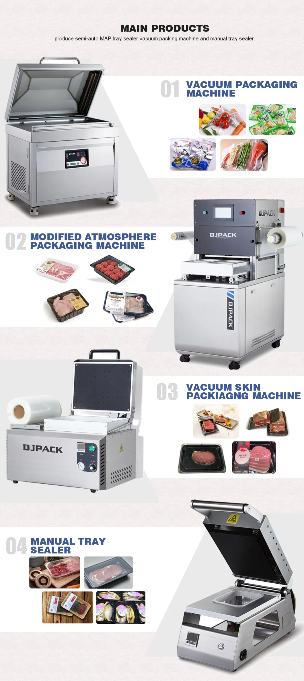 Vacuum Map Tray Sealer Packaging Machine for Packing Meat, Seafood, Dairy Product