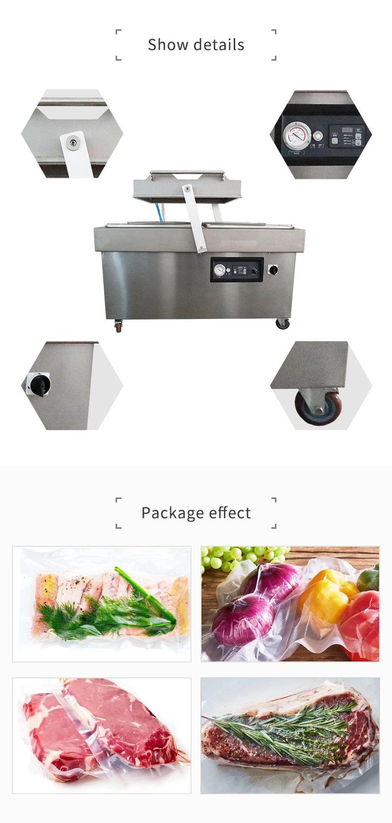 Two Chamber Vacuum Package Machine for Fresh Dry Meat Vegetable Fruit Packing