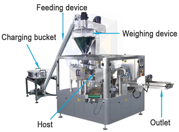 Kl-210gds Automatic Stand up Pouch Chili Condiments Chilli Spice Powder Form Fill Seal Wrapping Flow Packaging Packing Filling Sealing Machine