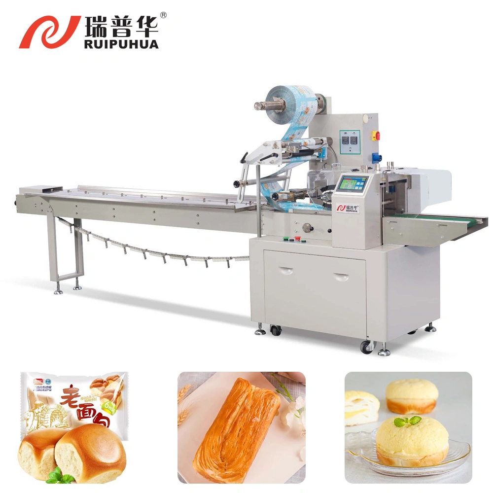 Gas Nitrogen Filling Bread Burger Automatic Flow Wrapping Buns Croissant Donut Horizontal Packing Packaging Machine