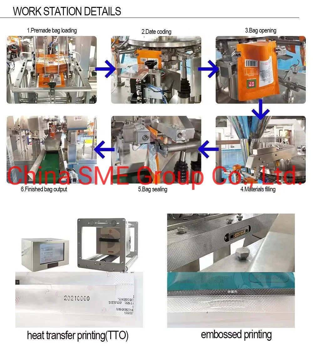 Animal Pet Food/Rice Pita Chips / Cracker / Frozen Sea Foods Rotary Preformed Stand up Zipper Bag/Pouch/ Doybag Filling Bagging Packing Packaging Machine