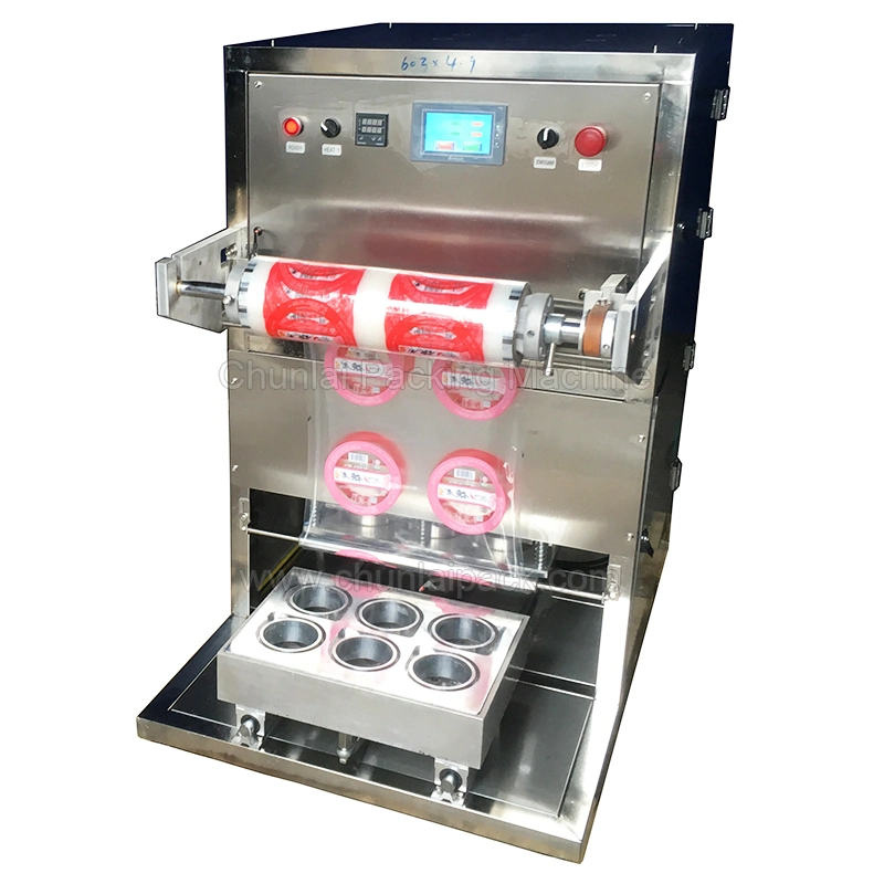 Aquatic Products Pork Shrimp Fish Salmon Sausage Poultry Beef Cooked Food Container Sealing Vertical Type Tray Vacuum Skin Packing Machine