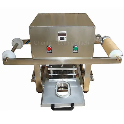 El envasado de alimentos de pescado de carne pollo salchichas vegetales frutas Desktop Semiautomática máquina de sellado de bandejas