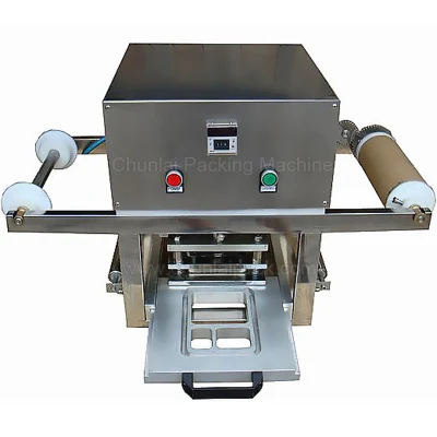 El envasado de alimentos de pescado de carne pollo salchichas vegetales frutas Desktop Semiautomática máquina de sellado de bandejas