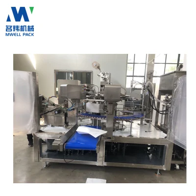 Máquina de envasado automático de alimentos líquidos verticales para envolver, llenar, sellar y empaquetar bolsas preformadas de forma especial para envolver golosinas de gelatina.
