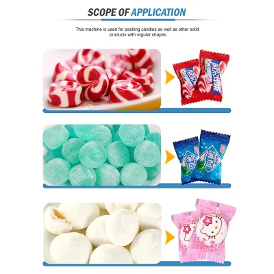 Custom Automatic Pillow Toffee individuales Tamarind Ball Lollipopodulces Peanut Packaging Máquina de embalaje de caramelo duro de algodón relleno de oso de gomaobre suave