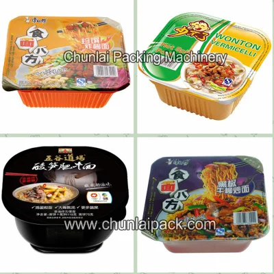 Embalaje de alimentos preparados Quickserved contenedor Fideos Fideos Instantáneos automática máquina de sellado de bandejas