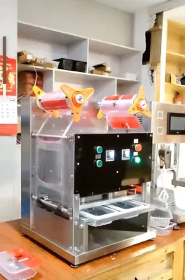 Caja de embalaje desechables máquina de sellado dos Fiambreras en un momento