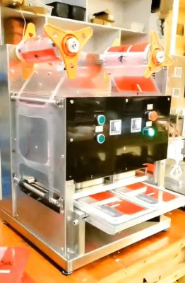 Caja de embalaje desechables máquina de sellado dos Fiambreras en un momento