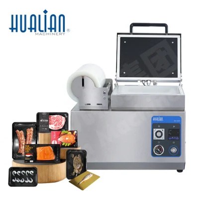 HVT-240ts Hualian pequeño alimento Mapa de carne Bandeja sellador vacío Máquina selladora de envases termoformadora de piel de película