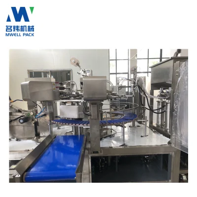 Máquina de envasado automático de alimentos líquidos verticales para envolver, llenar, sellar y empaquetar bolsas preformadas de forma especial para envolver golosinas de gelatina.