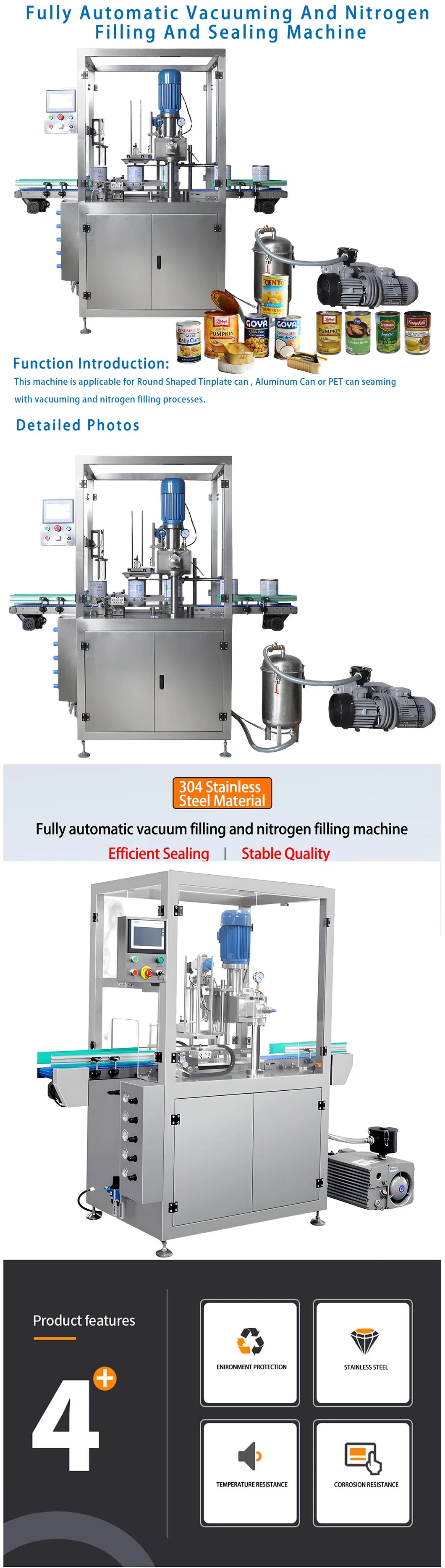 Automatic Nitrogen Filling Vacuum Packing Can Sealing Machine for Fresh Food Prepared Food
