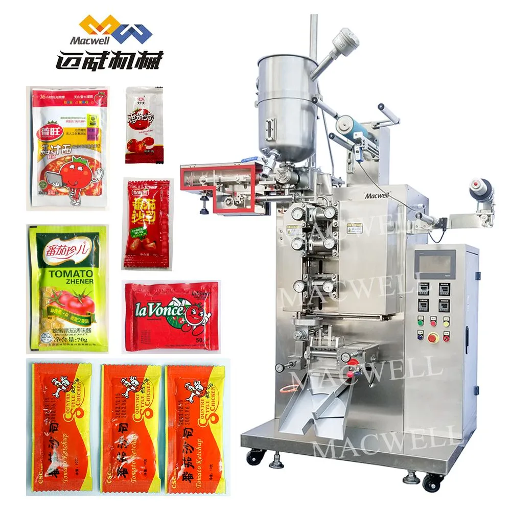 Macwell Automatic Sachet Pouch Vertical Sealing Filling Food Packaging Packing Machine with Sauce/Tomato Paste/Oil/Noodle Seasoning/Ketchup/Coffee/Peanut Butter