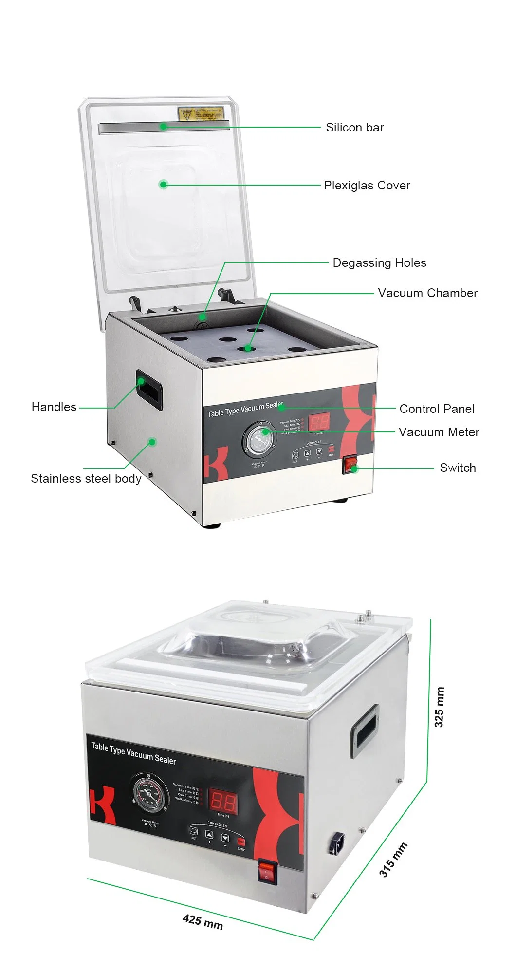 DZ-260C Automatic commercial storage food saver bags large vacuum sealer rice plastic bag meat packing vacuum sealing machine