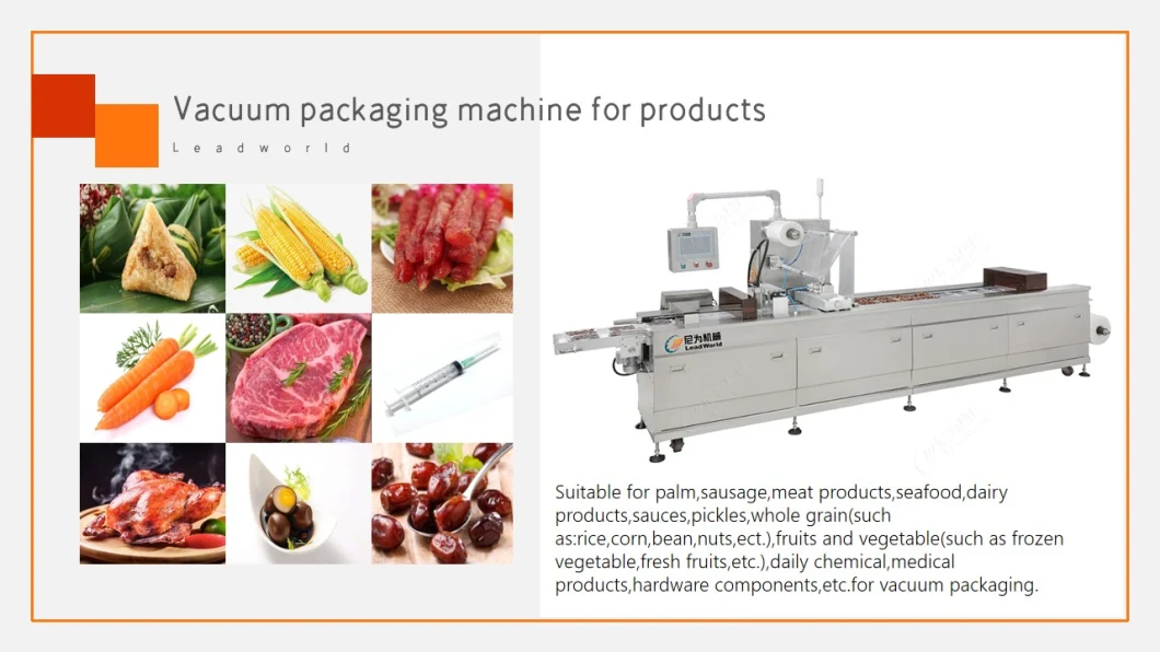 Automatic Thermoforming Stretch Film Cold Noodles Dried Sweet Potatoes Rice Cake Quail Eggs Crisp Dates Sausage Beef Pork Seafood Vacuum Packing Machine