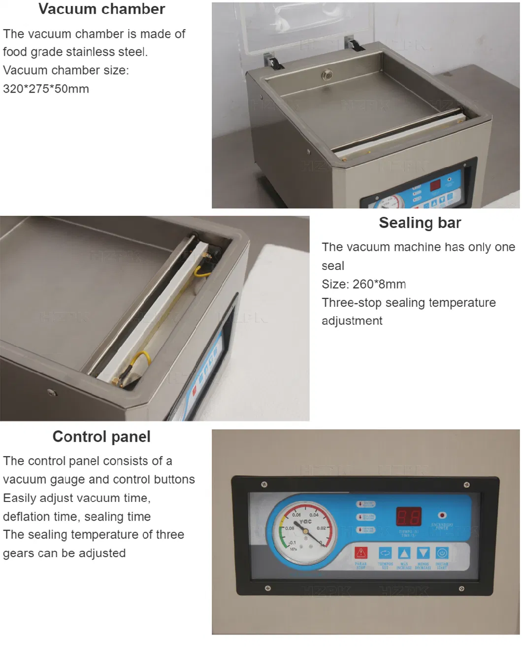 Hzpk Commercial Vacuum Packaging Machine for Meat Desktop Single Chamber Vacuum Machine