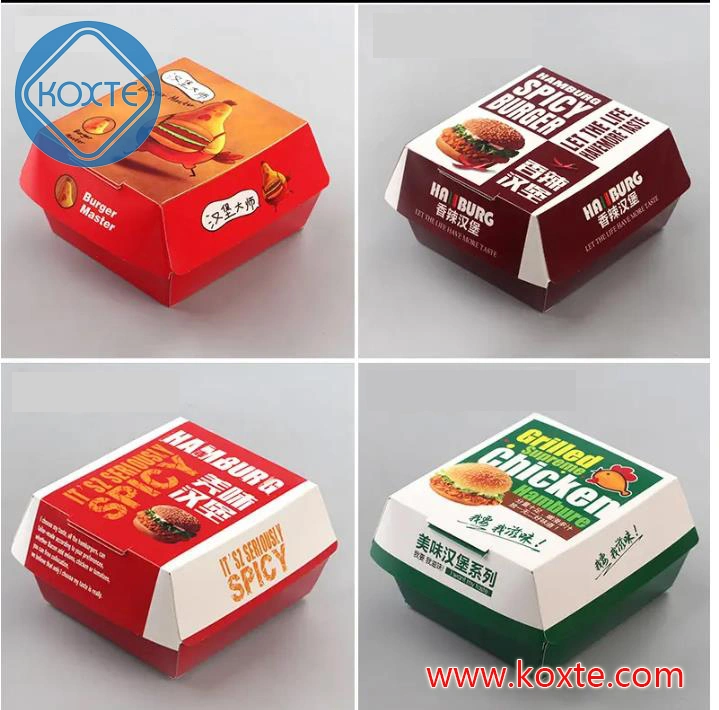 Customized Fast Food Packaging Burger Box, Hamburger Box Takeway Food Box Packaging Box Making Machine with Logo, Disposable Food Grade Container