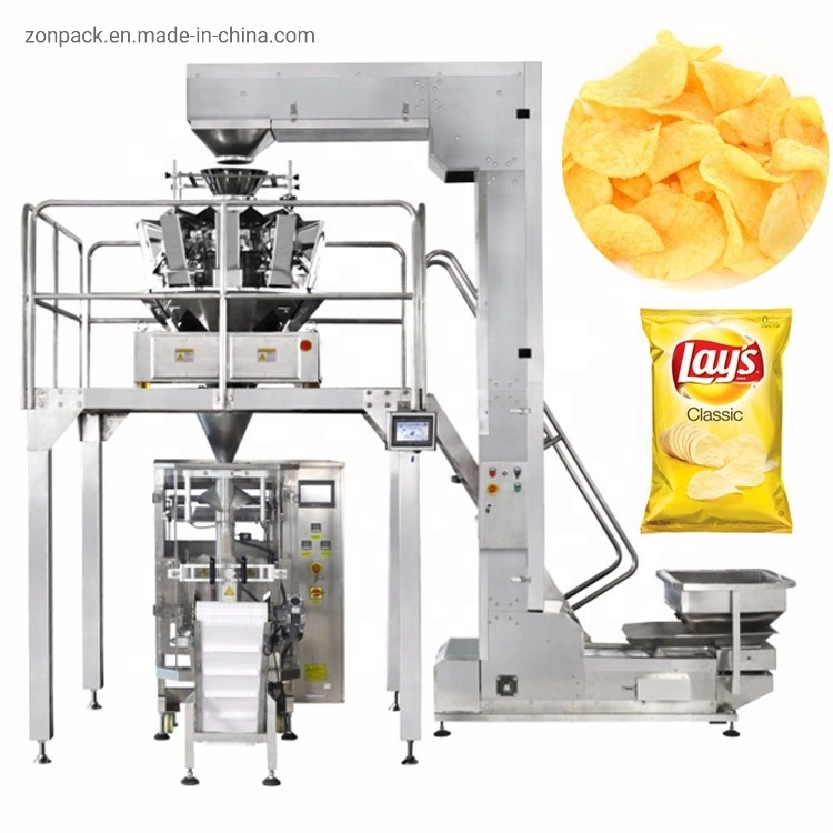 Automatic Plastic Pouch Bag Potato Chips Snack Food Making Packing Machine for Sale with 10 Head Multihead Weigher