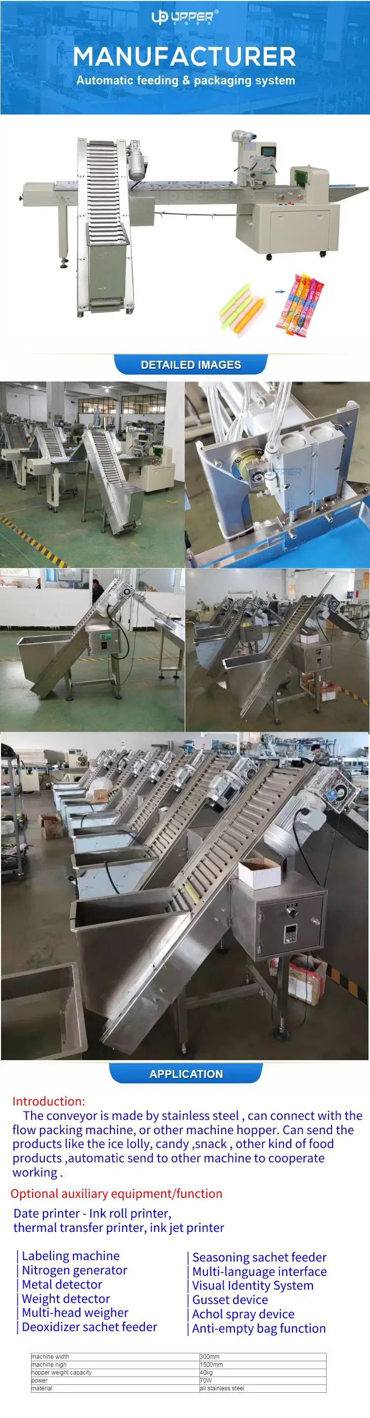 Automatic Ice Lolly Popsicle Packaging Machine Ice Pop Ice Candy Packing Machine Conveyor Belt Feeding and Lifting Packaging Machine