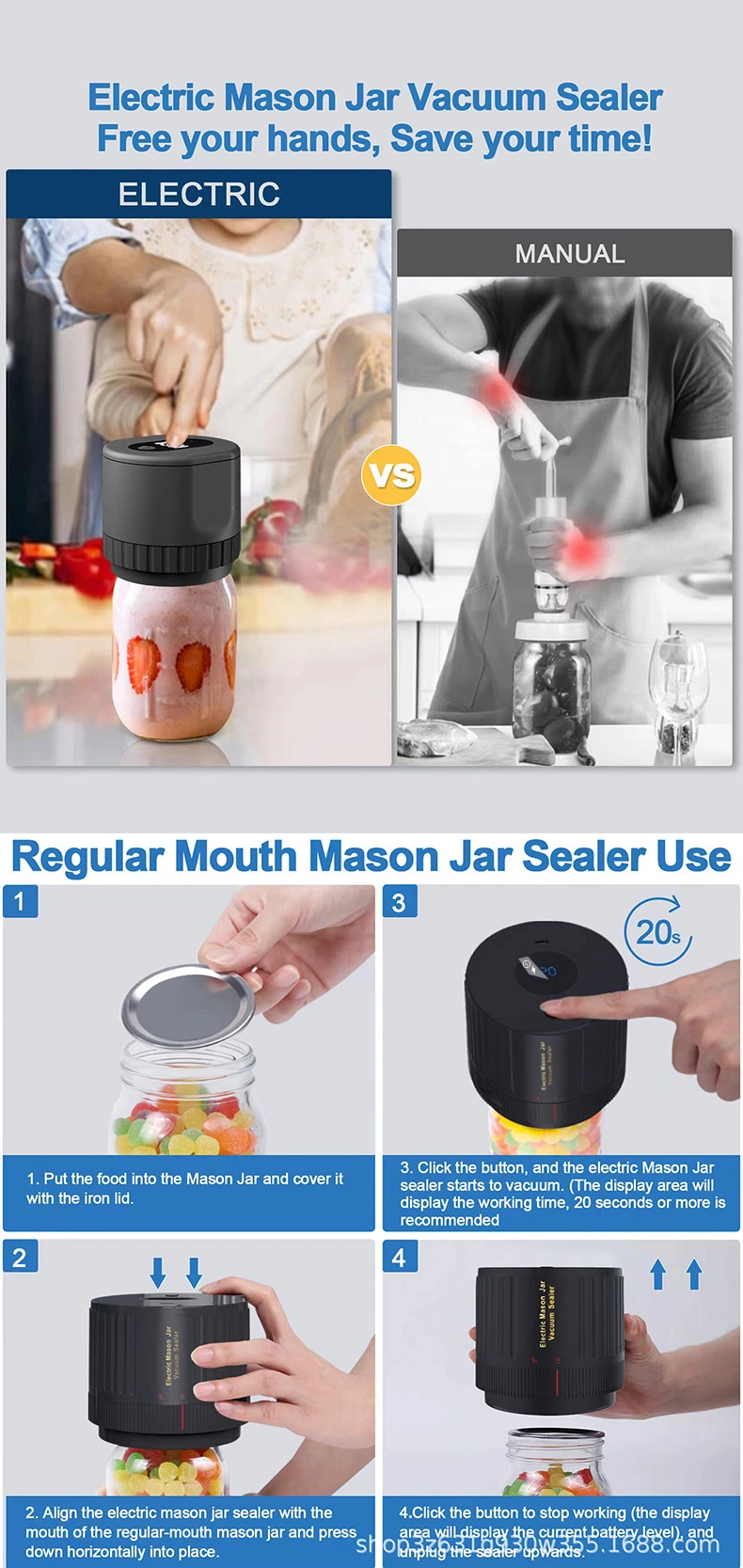 Home Appliance Portable Mason Jar Electric Vacuum Food Sealer for Food Packaging and Stock Sealing Machine Custom Logo Welcome