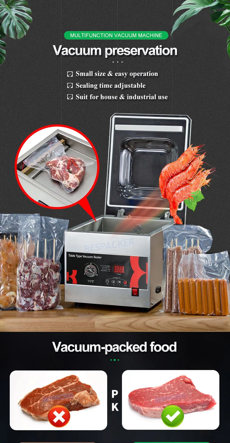 DZ-260C Automatic commercial storage food saver bags large vacuum sealer rice plastic bag meat packing vacuum sealing machine