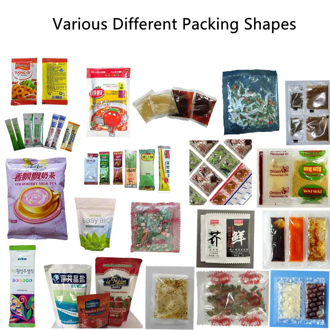 Food/Liquid Automatic Sachet Packing Packaging Machinery of Vacuum Three/Four Sides Sealing for Sauce/Tomato Paste/Salt/Seasoning/Sugar/Milk Tea/Snacks/Tablet