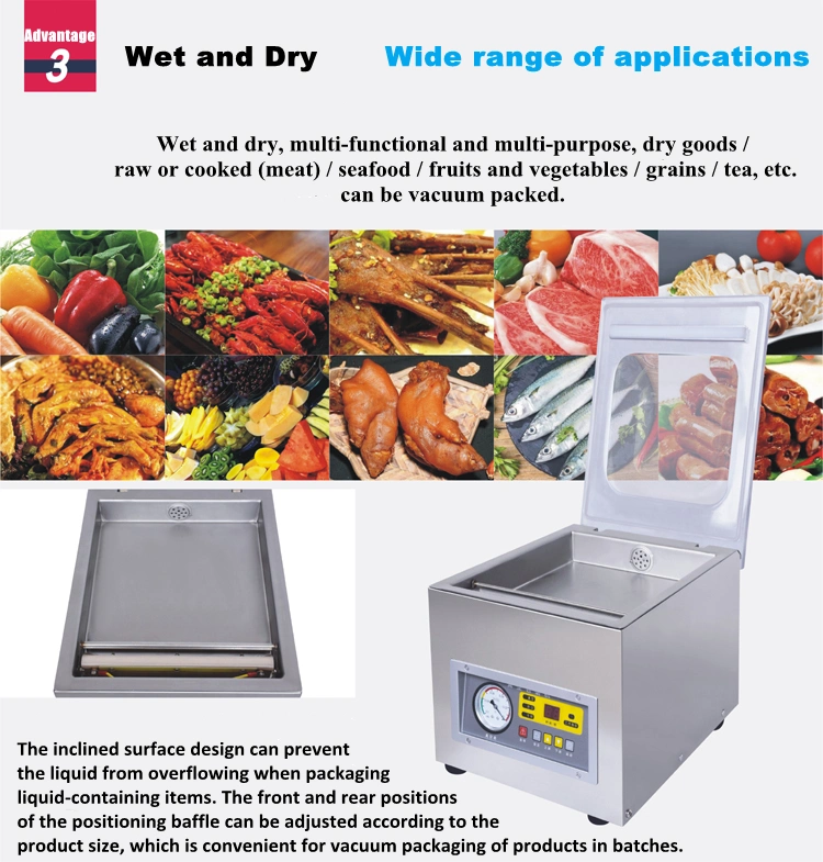 Dz 260 High Quality Dry Fruit Dry Fish Candy Silage Vacuum Packing Sealing Machine Table Top Vacuum Sealer Packer Vegetables Seafood Vacuum Packaging Machine